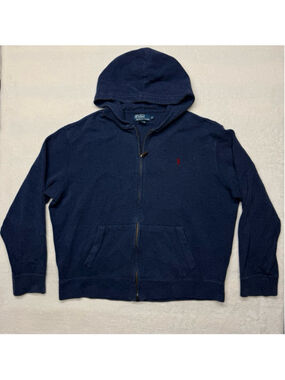 Men's Polo by Ralph Lauren Blue Full-Zip Hoodie XL with Red Pony
